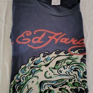 Ed Hardy Navy Tee with Vibrant Embellishments
